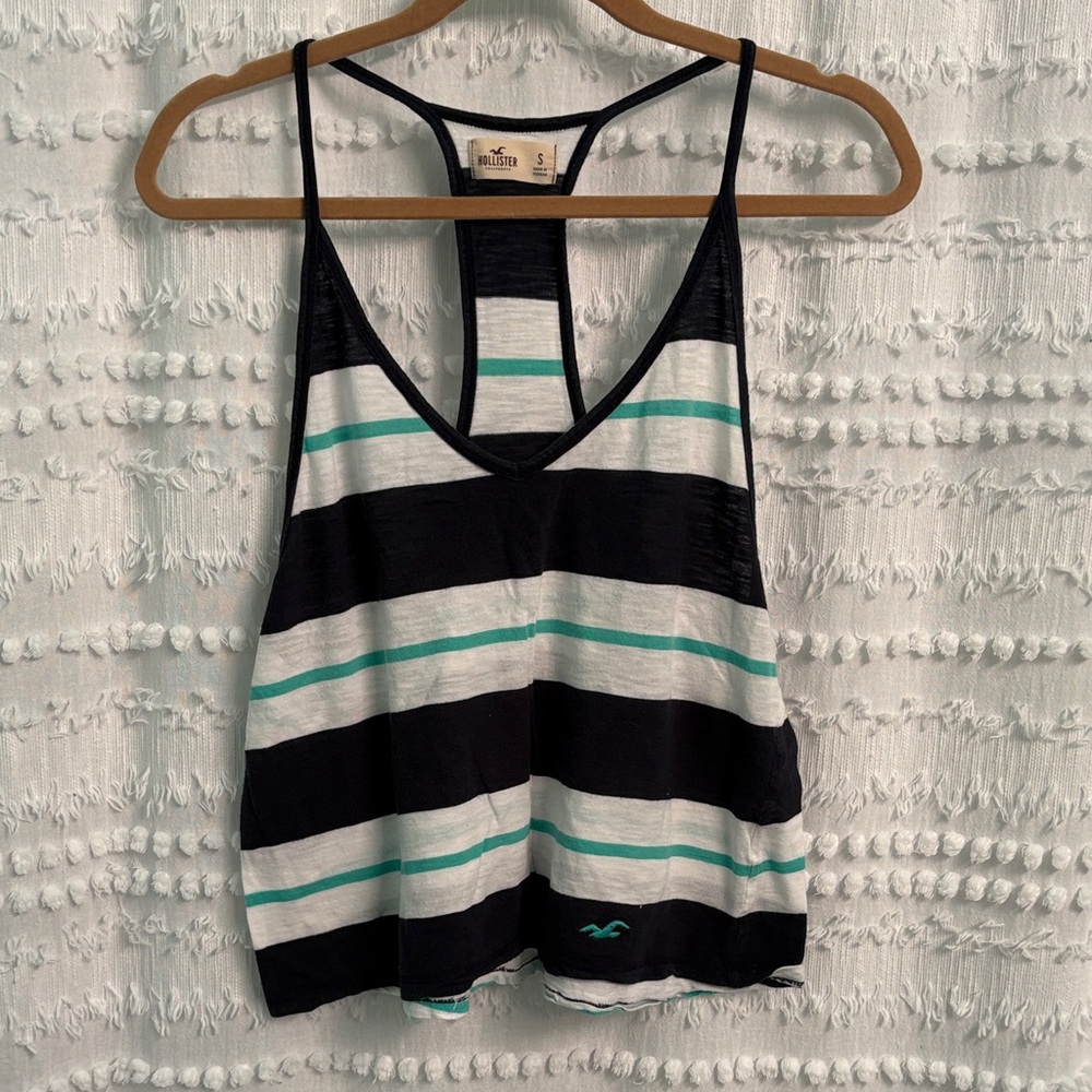 Hollister Women's Tank Top - White and Green Stripes